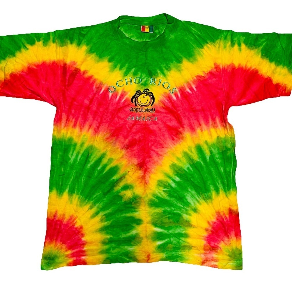 Y2K Jamaica Smile, Mon Embroidered Men’s Tie Dye T-Shirt Size XL